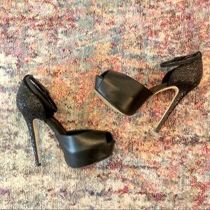 Aldo Leather + Glitter Peep-toe Platform Heel